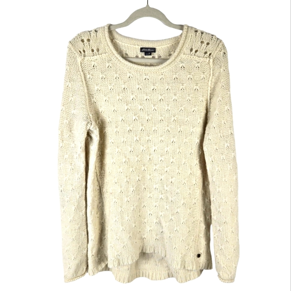 Eddie Bauer Lambs Wool Camel Hair Blend Ivory Sweater